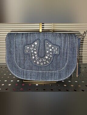 NWT True Religion Denim Crossbody in Dark Blue with Studded Logo